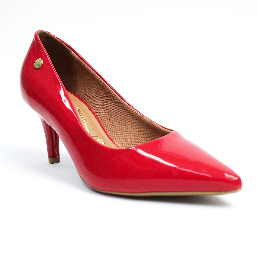Scarpin Vizzano Feminino Salto Baixo Fino Macio Vermelho Verniz Original 1185