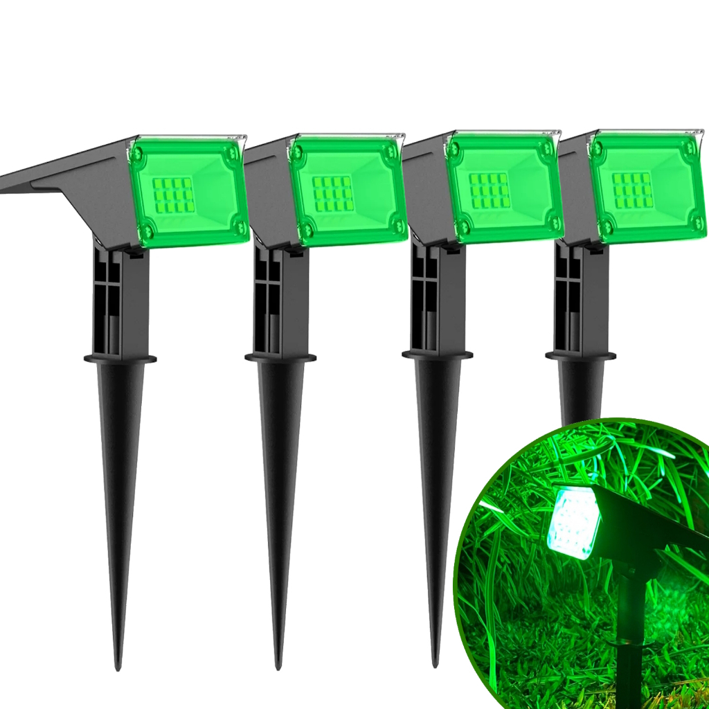 Kit 1/2/3/4 Refletor Solar Jardim 6 Leds Verde Amarela 10x Mais Forte Luminária Spot Jardim Sem Fio Automática