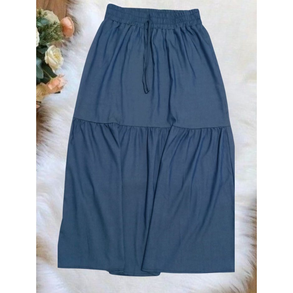 Saia de chambray Babado Cintura Alta Feminina em Oferta na Shopee