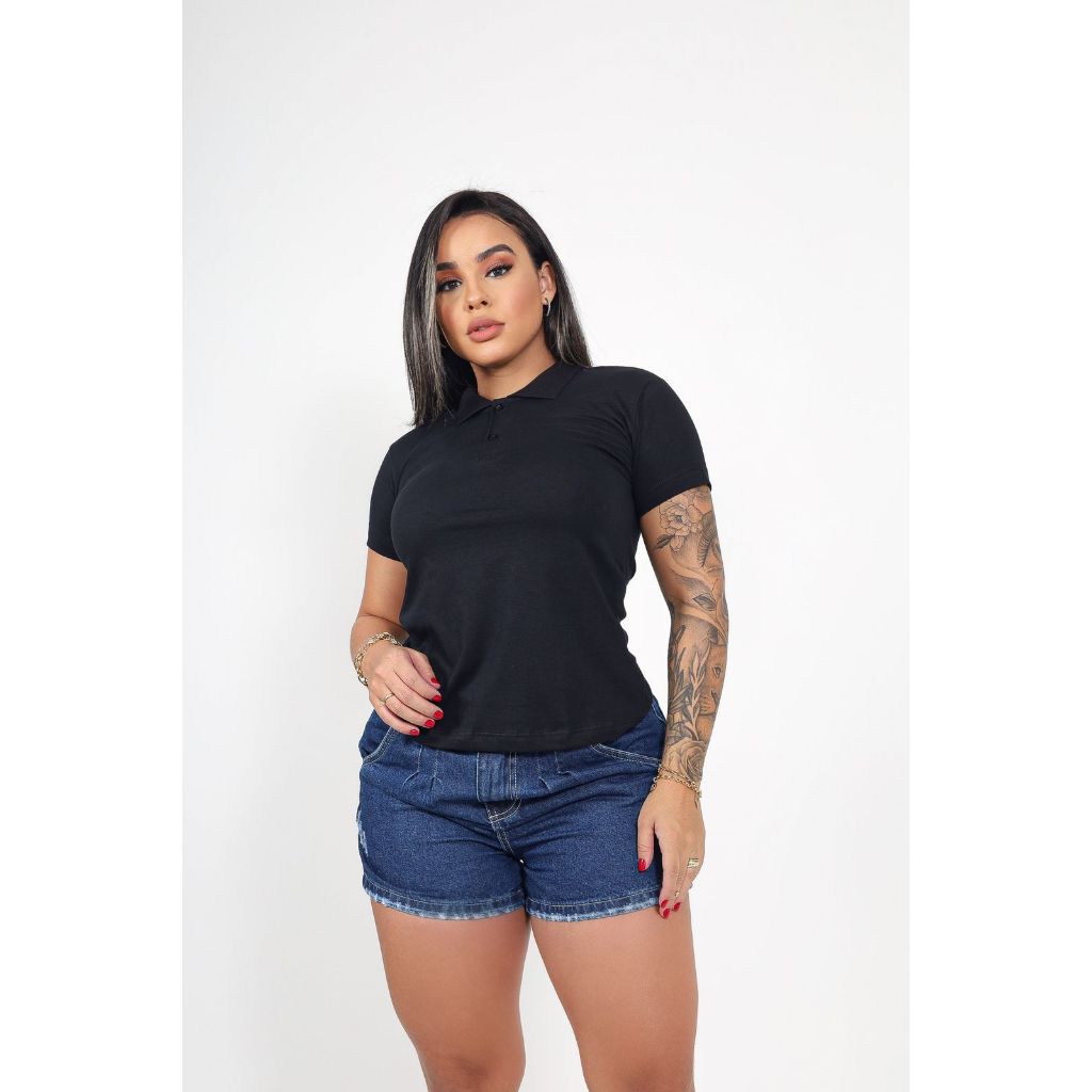 Camiseta Camisa Blusa Feminina Baby Look Gola Polo Lisa Manga Curta Social Trabalho Feminina