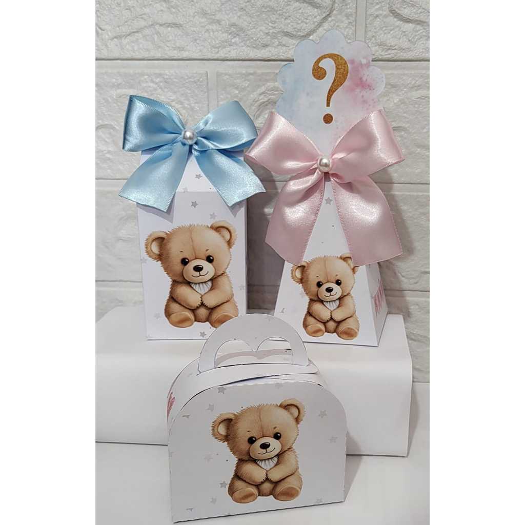 CAIXA MILK E PIRÂMIDE URSINHO CHÁ DE BEBE LEMBRANCINHA CHÁ REVELAÇAO  KIT FESTA CHÁ DE BEBE PEGUE E MONTE
