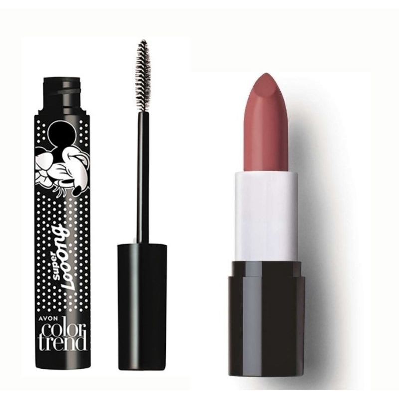 Batom Natura Faces Cookie Nude e Máscara de cílios Super Long color Trend disney Avon