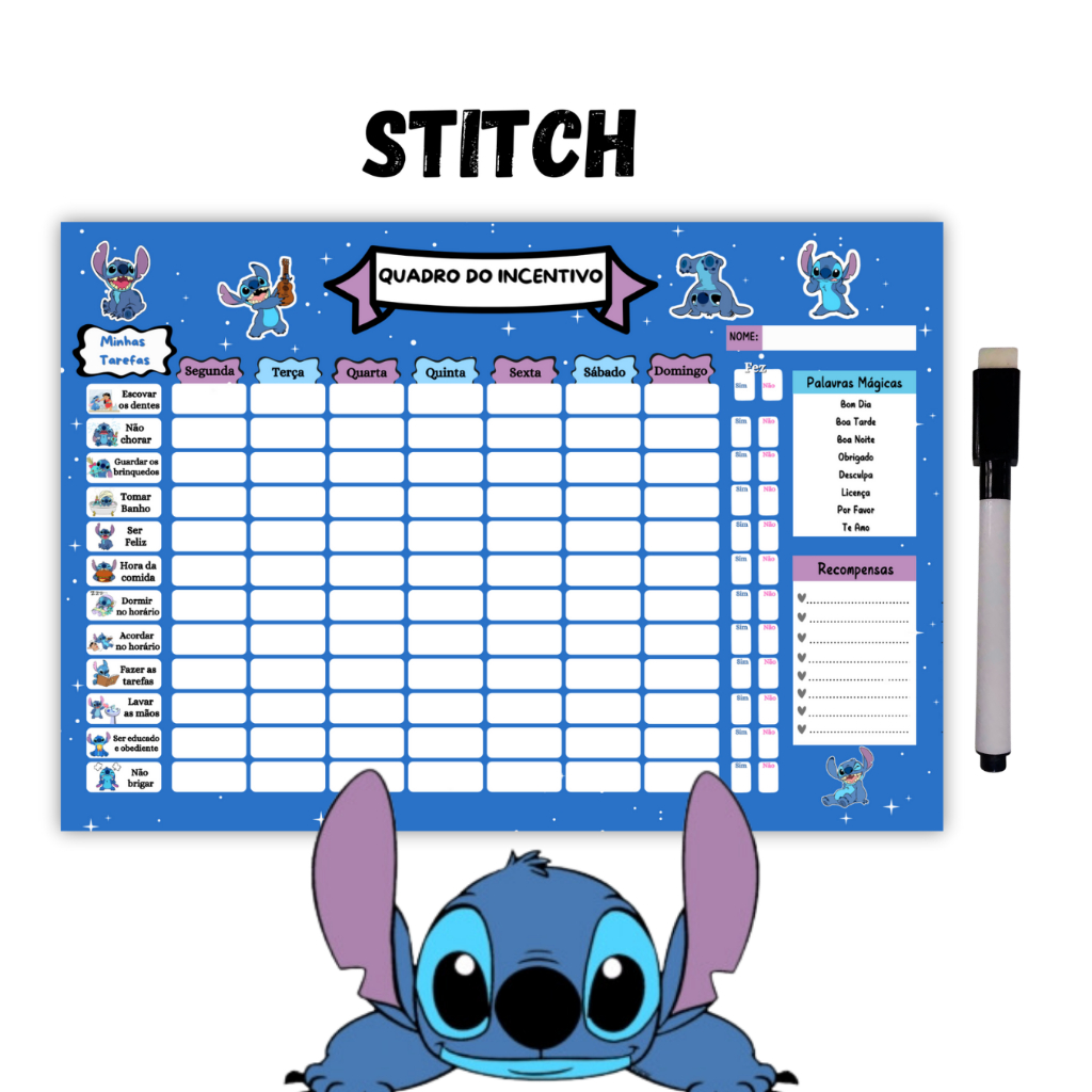 Quadro De Rotina Infantil Lilo Stitch Atividade Para Incentivo Quadro de Recompensa Disciplina em Oferta na Shopee