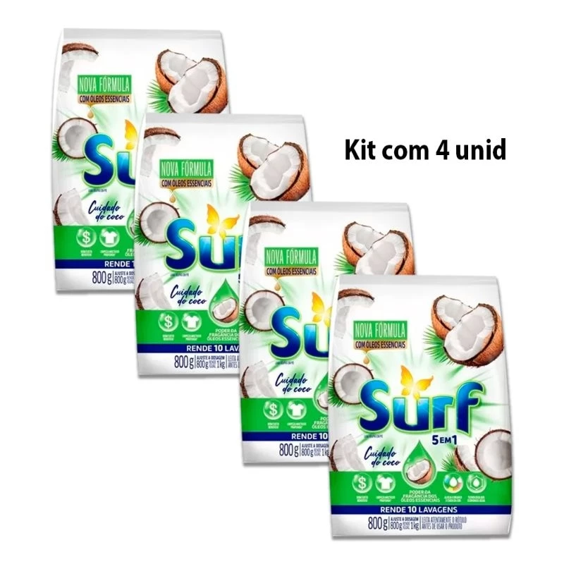 Sabão em Pó Surf de Coco 800g Kit com 4 Unidade