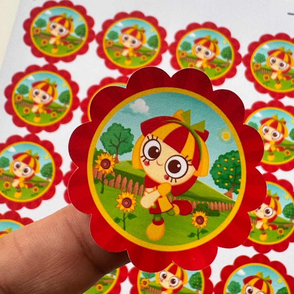 40 rótulos adesivos redondo 4,5cm tema Emília SEM NOME, rótulos FOSCO para latinhas FLOR em Oferta na Shopee