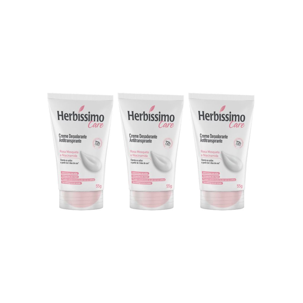 Creme Desodorante Antitranspirante Herbíssimo Care Rosa Mosqueta e Niacinamida 55g