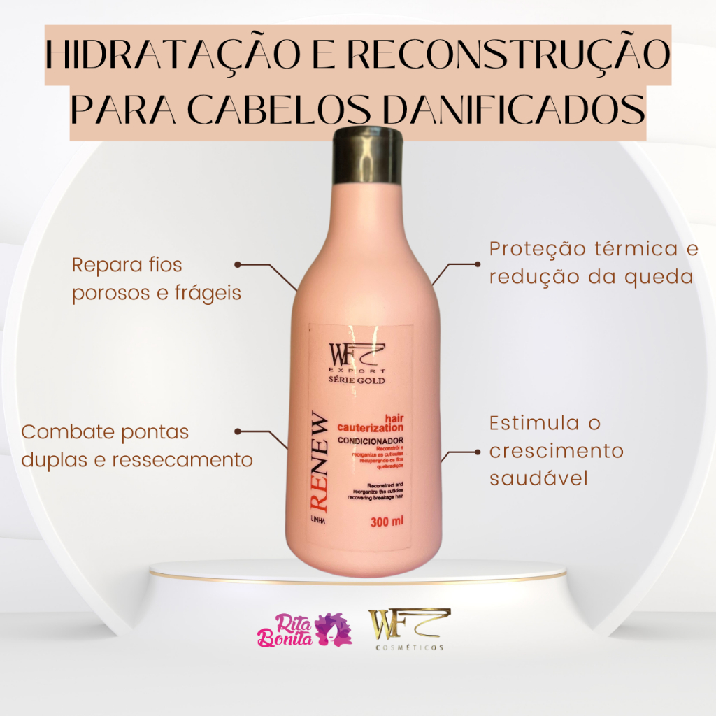 Condicionador Cabelos Danificado Poroso Ressecado Ponta Dupla Hidratação Reconstrução WF Renew 300ml