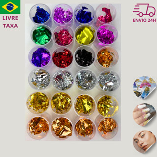 Kit 24 folhas de ouro metálica para artesanato encapsulamento arte unha acrygel manicure resina epóxi folha decoração em Oferta na Shopee