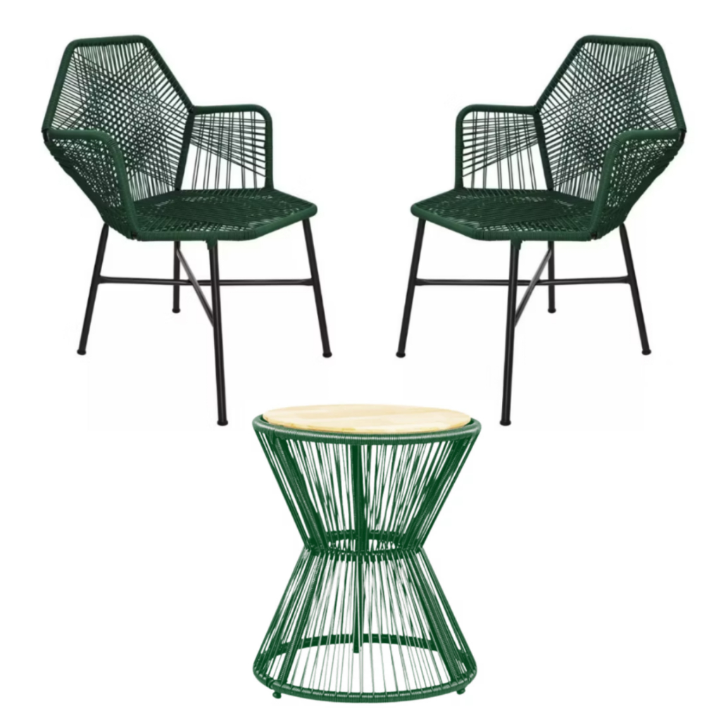 Kit 2 Cadeiras Tropicália + Mesa Ampulheta para Área Externa Lazer Jardim Sacada