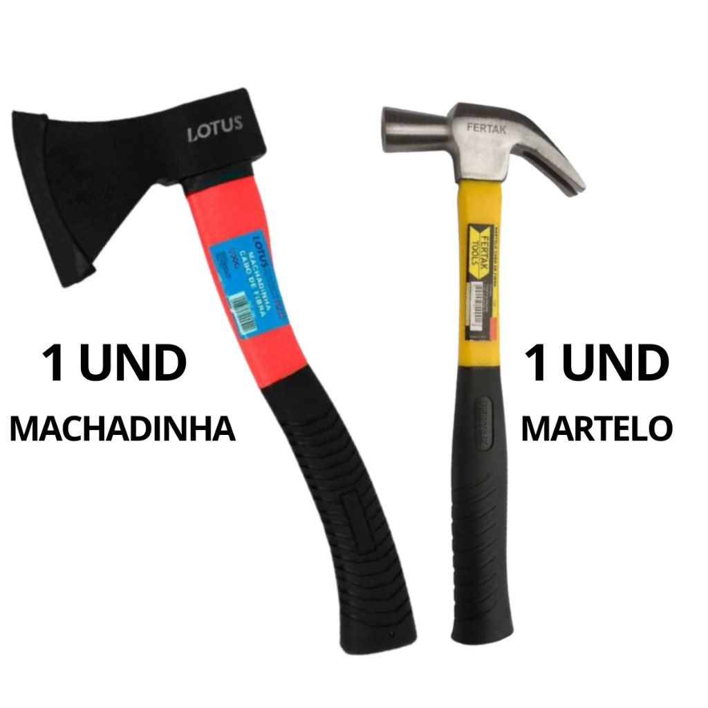 Kit Machadinha Cabo de Fibra de Vidro Emborrachado + Martelo Unha 29mm Cabo de Fibra Reforçado