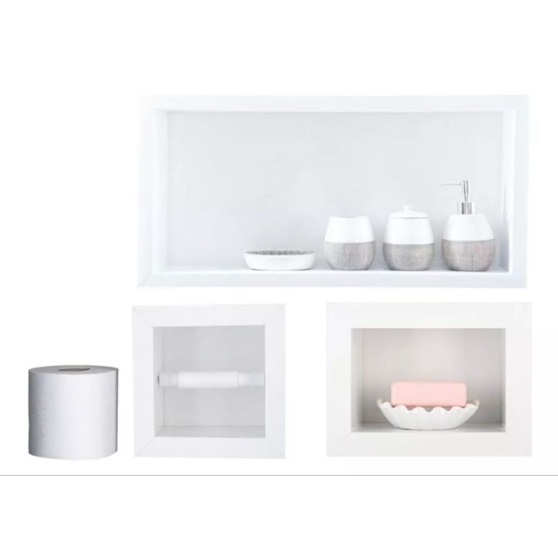 kit 03 nicho de porcelanato papeleira porta sabonete