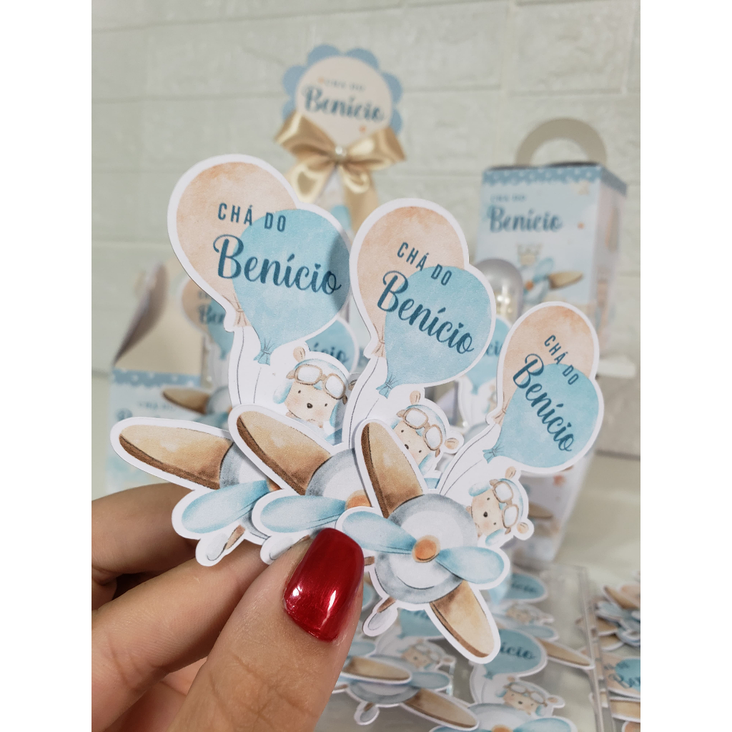 30 un aplique para tubete personalizado para chá de bebê fraldas revelação ursinho aviador urso baloeiro o tempo voa