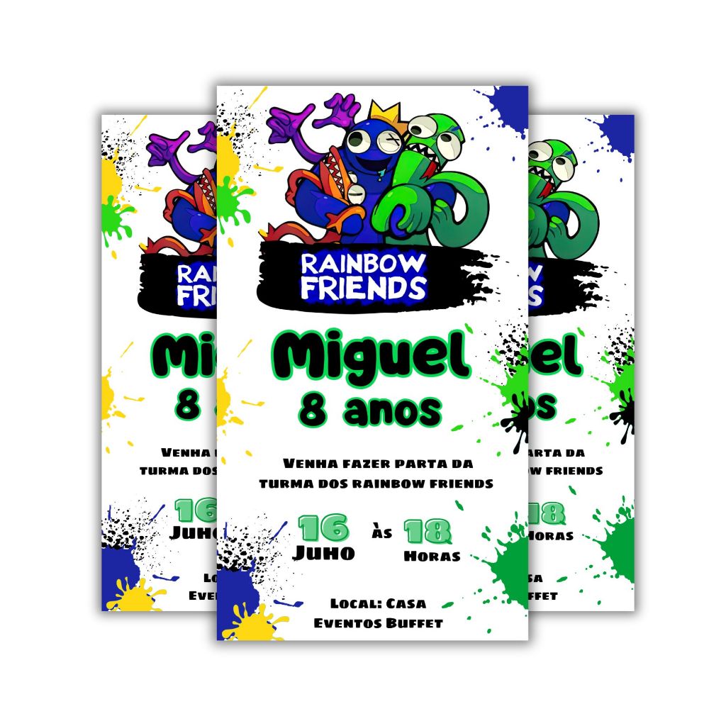 Convite de aniversário Rainbow Friends 10x7 cm