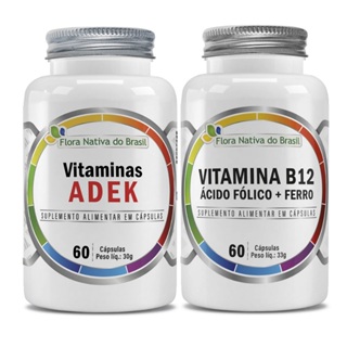 Kit Ferro, Ácido Fólico E Vitamina B12 60 Caps + Vitaminas A, D, E, K 60 Caps Flora Nativa em Oferta na Shopee