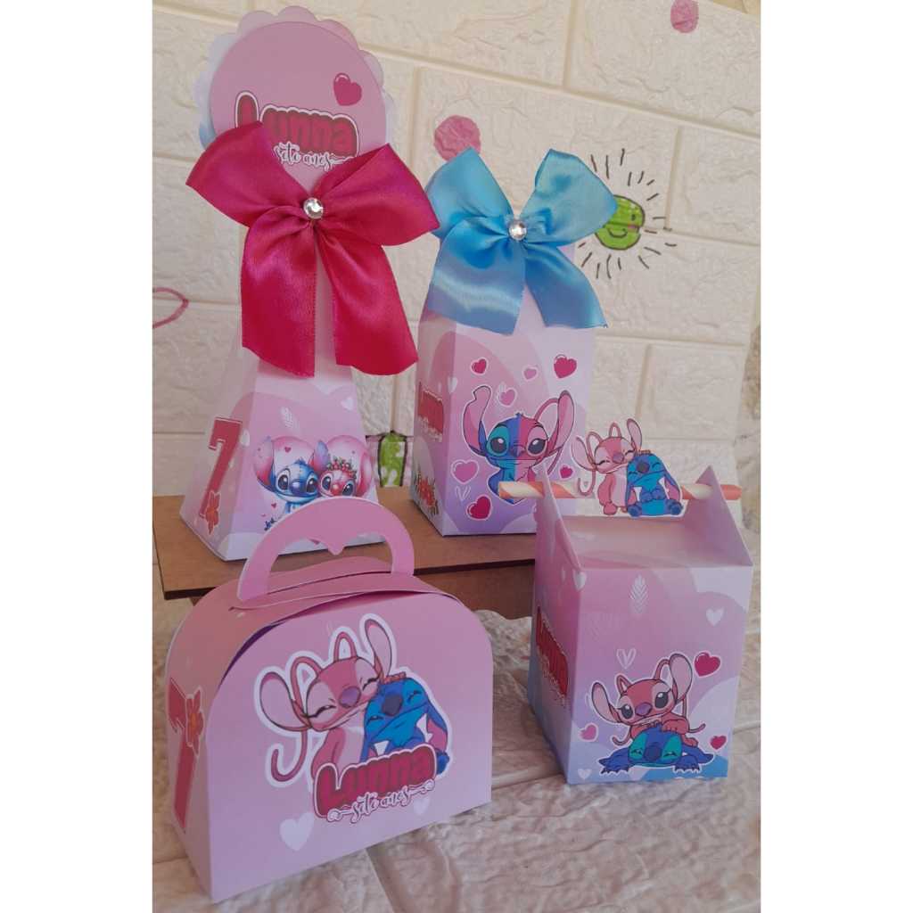 PEGUE E MONTE - Kit festa Personalizada Stitch Rosa Stitch e Angel Lembrancinhas Caixinhas para festa