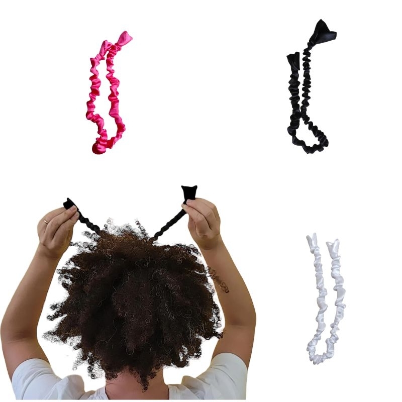 kit 4 Elástico de cabelo Resistente De Cetim Afro Puff Coque