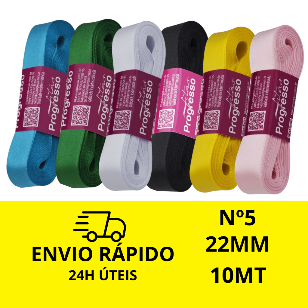 Fita de Cetim Progresso Nº5  22mm 10metros em Oferta na Shopee