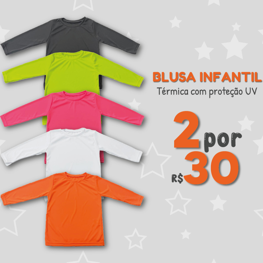 Kit Com 2 Camisetas Térmicas Infantil Juvenil Com Proteção UV Para Menino e Menina do Tamanho 4 ao 16