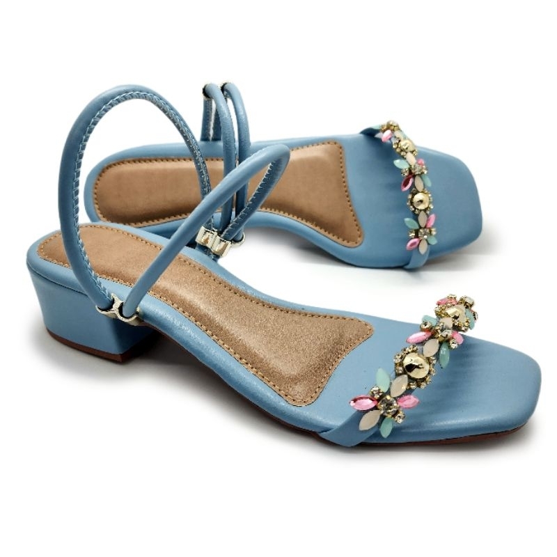 Sandália salto bloco pedraria flor 2em1 sandália é tamanco (salto 4cm) em Oferta na Shopee