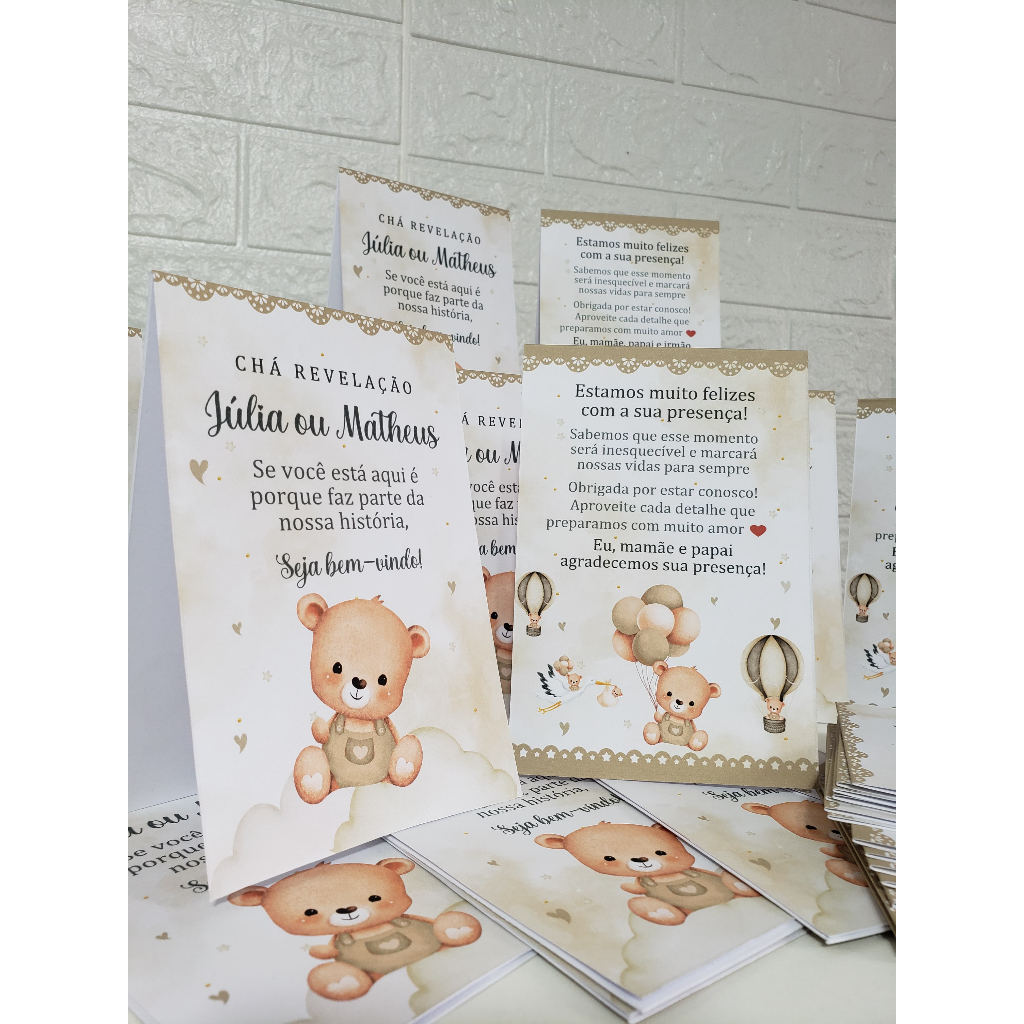 Kit centro de mesa personalizado plaquinha enfeite decoração chá revelação ursinho neutro marrom bege dourado ursinhos em Oferta na Shopee