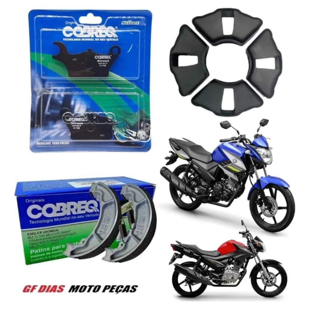 Kit Freio Pastilha Lona Cobreq + Bucha Coroa Yamaha Fazer Factor 125 150 2009 A 2023