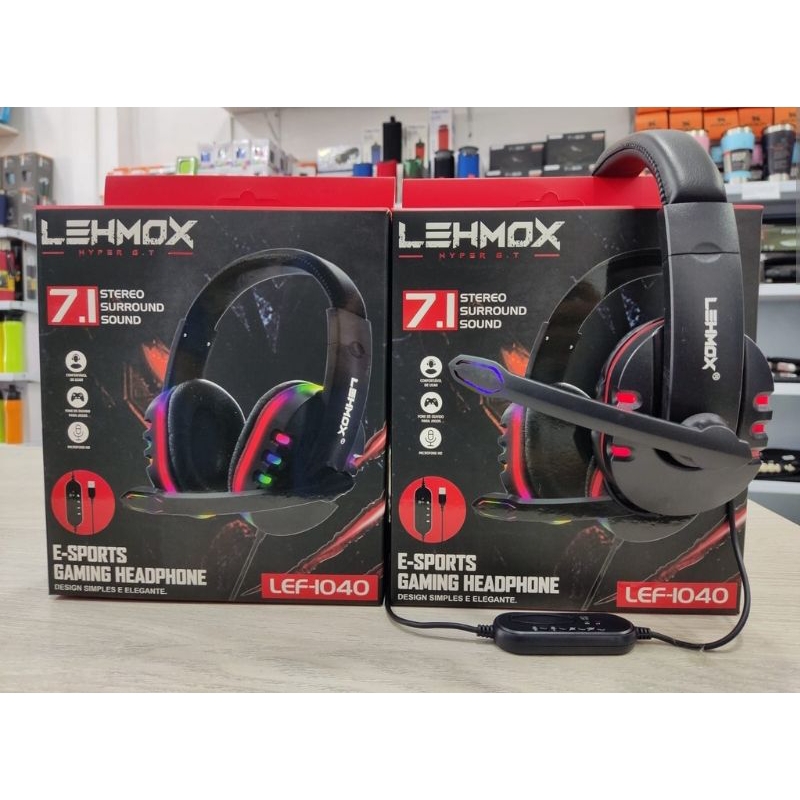 Headset Gamer 7.1 Surround E-Sports Para Jogos Fone De Ouvido Rgb Usb Com Led Pc Xbox Ps4 Lef-1040