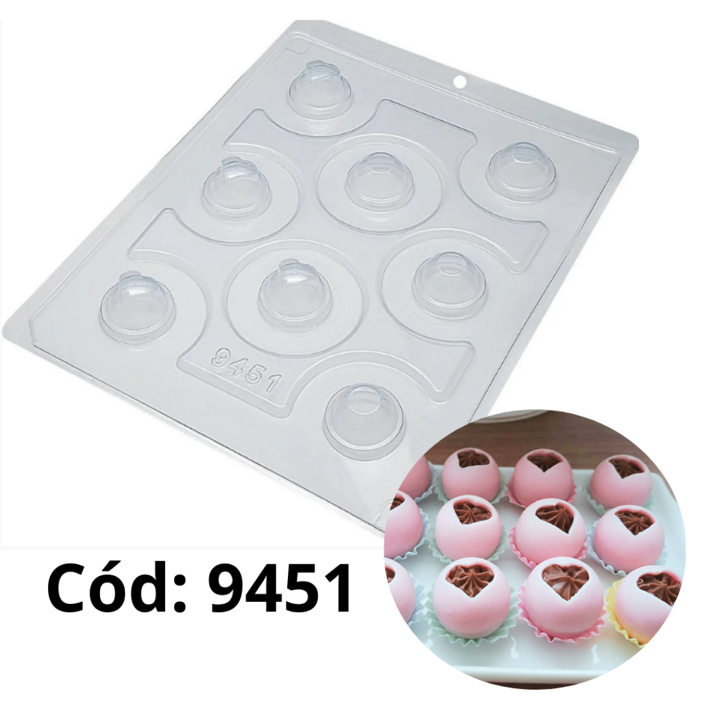 9451 - Forma De Acetato Com Silicone 3 Partes Esfera Com Coração 30mm  - BWB  - Doces Finos