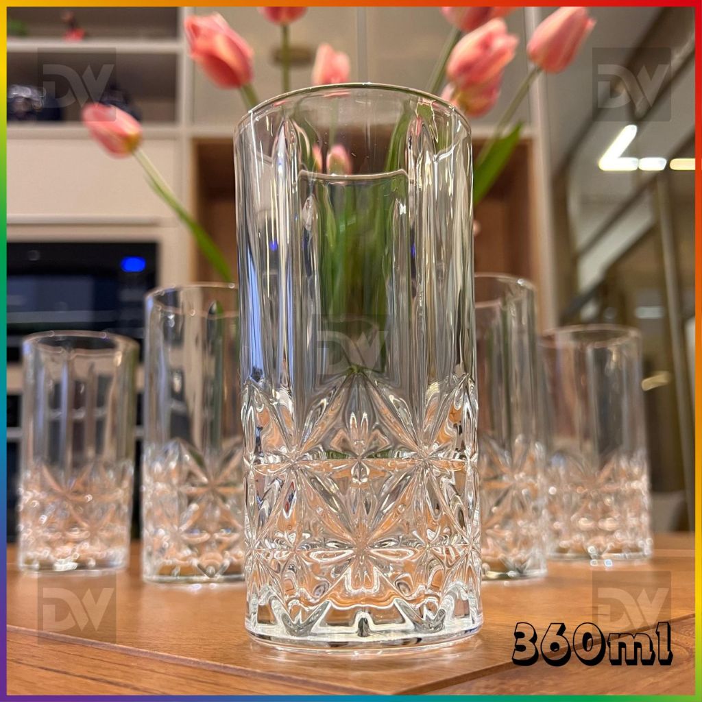 Jogo De Copos de Vidro Diamond 6 Peças Long Drink 360ml