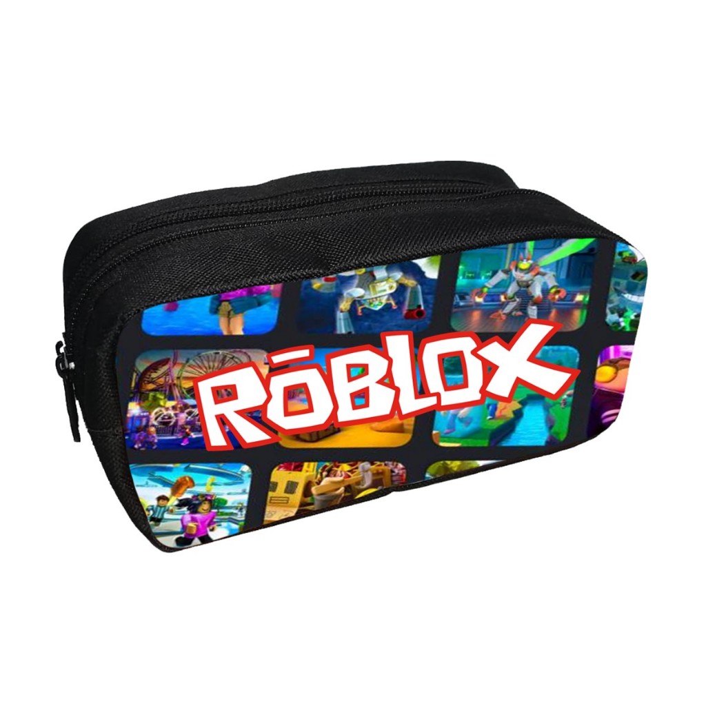 Estojo Escolar Unissex Infantil Menino Menina Roblox Desenho Duplo Estampado Grande Com 2 ziper Envio Imediato