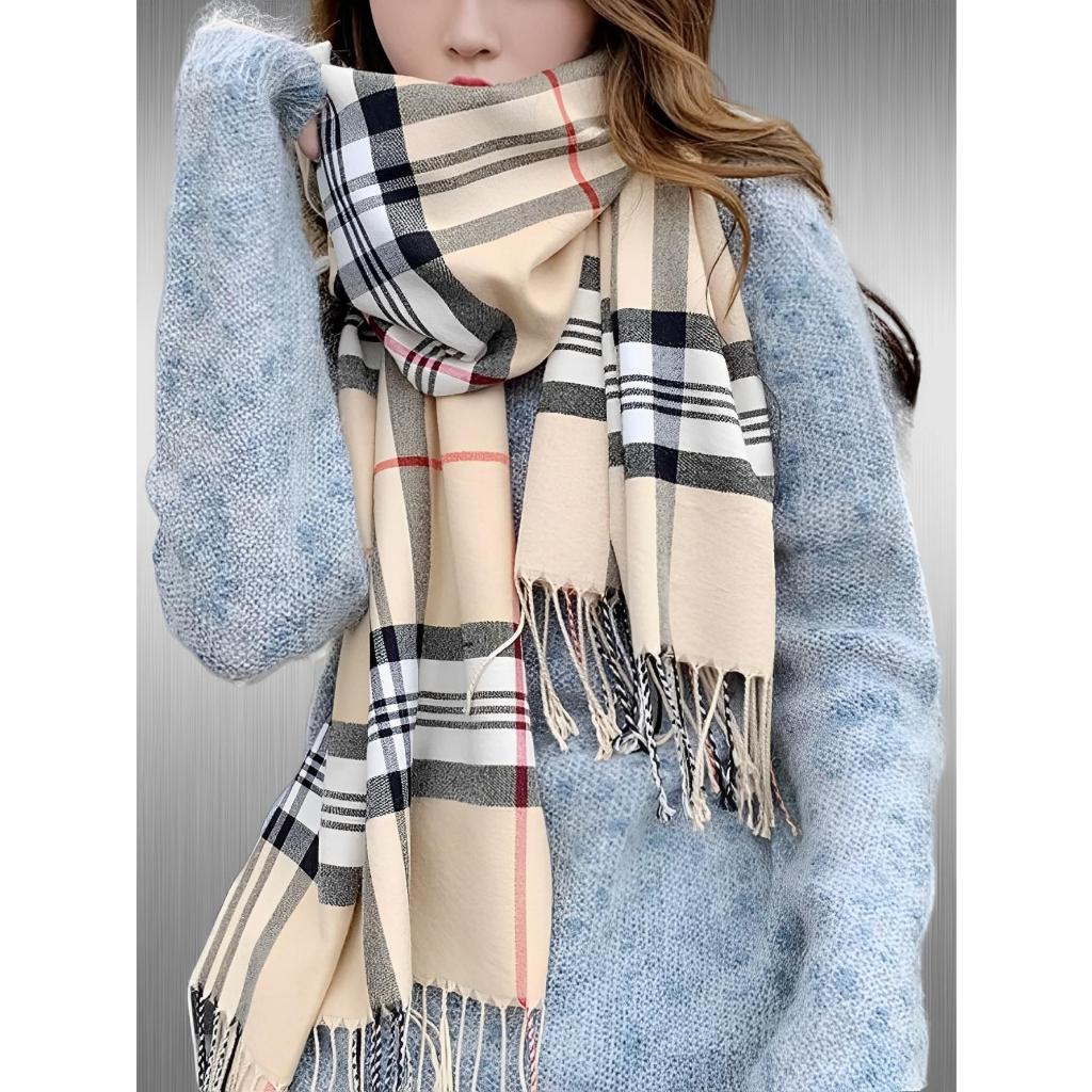 Lenço Cachecol Longo Feminino Xadrez Pashimina Sintética Melhores Presentes Inverno