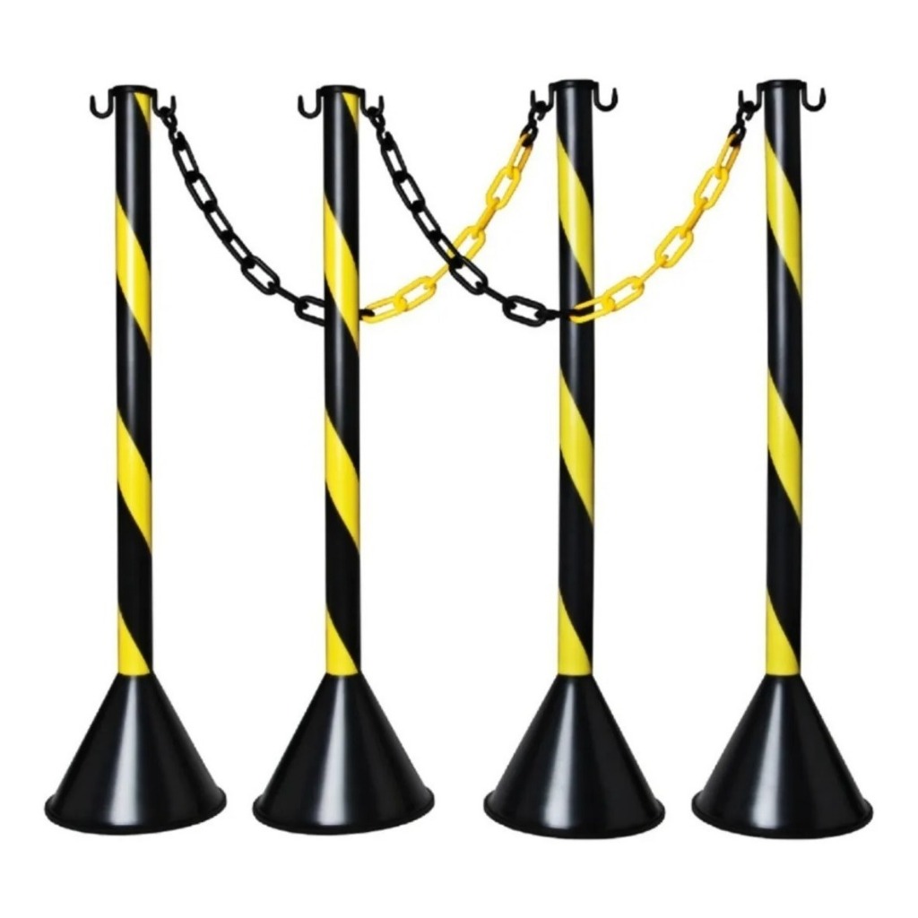 10 organizador pedestal separador de filas preto ou zebrado + 15 mts corrente