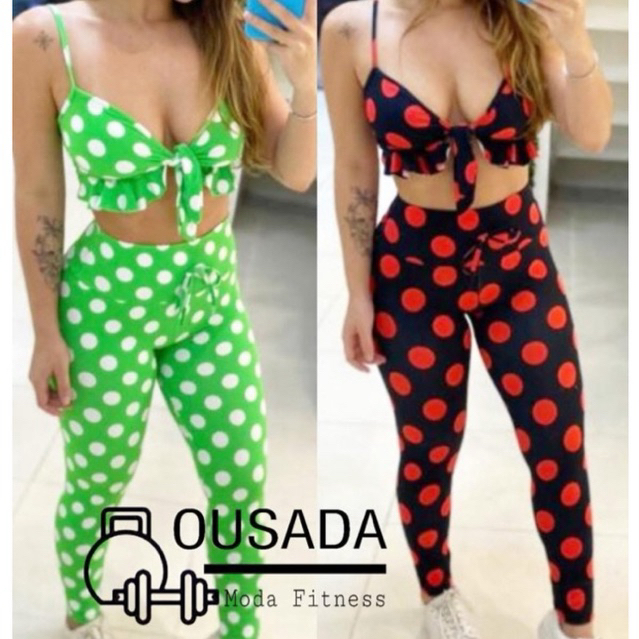 Conjunto de Treino FITNESS Calça leg  LEGGING e Top Amarração POA Poliamida