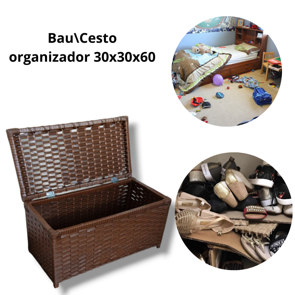 Baú Horizontal Caixa Cesto Organizador P/ Brinquedos 45lts 60x30x30 FIBRA SINTÉTICA fita