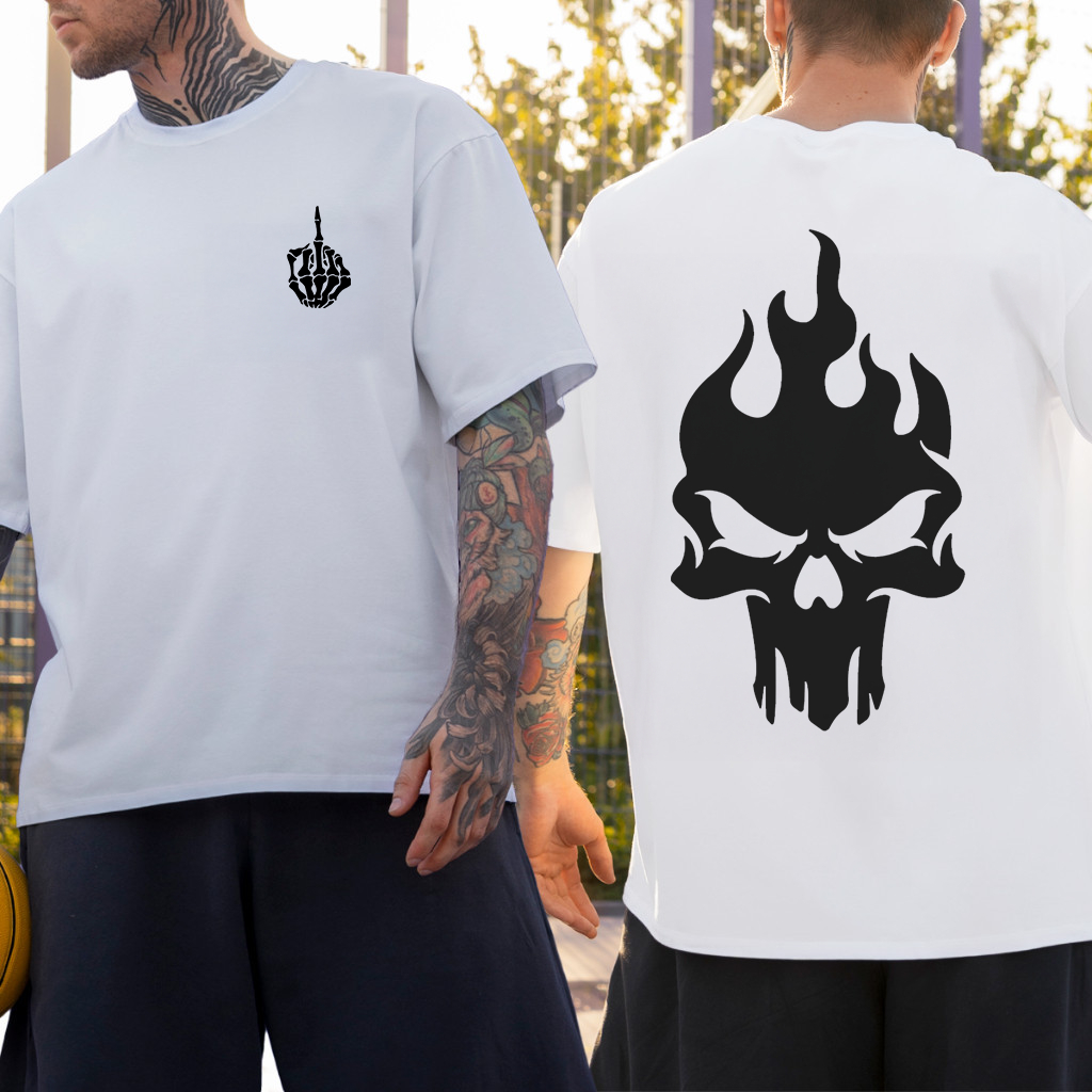 Camiseta Oversized Streetwear Caveira Masculina Padrão Americano Camisa Academia 100% Algodão