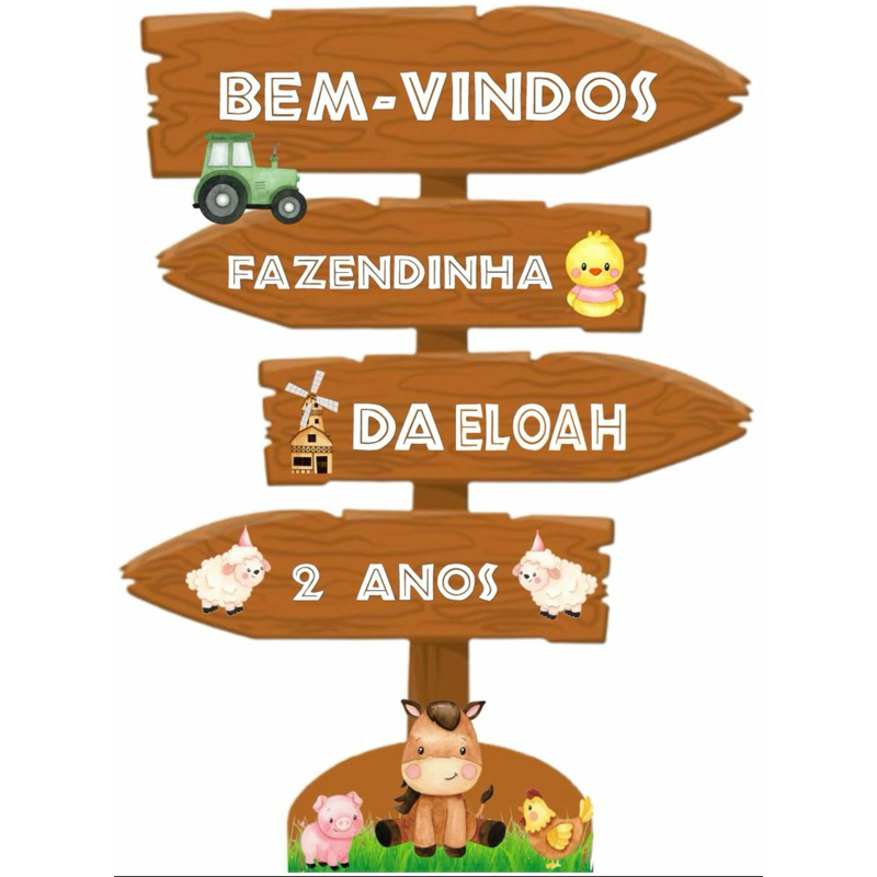 Display MDF Placa seta indicadora Personalizado Bem Vindos Fazendinha