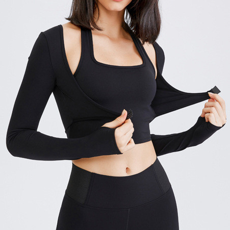 Top esportivo falso de duas peças com almofada no peito roupa de academia feminina