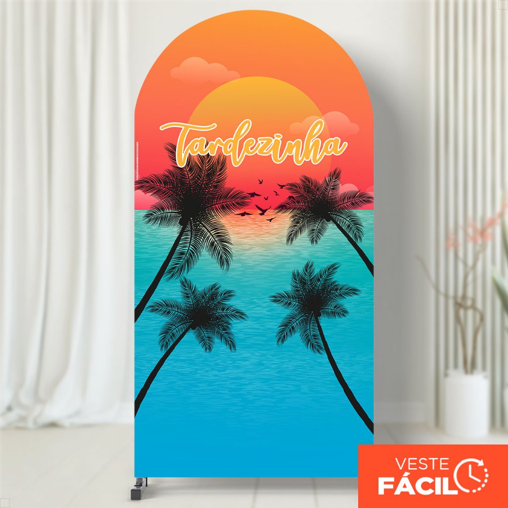 Capa Para Painel Romano Verão Praia Tardezinha Sublimado Em Tecido Com Elástico 2x1m - RMN-16
