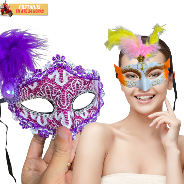 Máscara Carnaval Modelo Luxo Cores Sortidas Fantasia Adereço Festas Cosplay