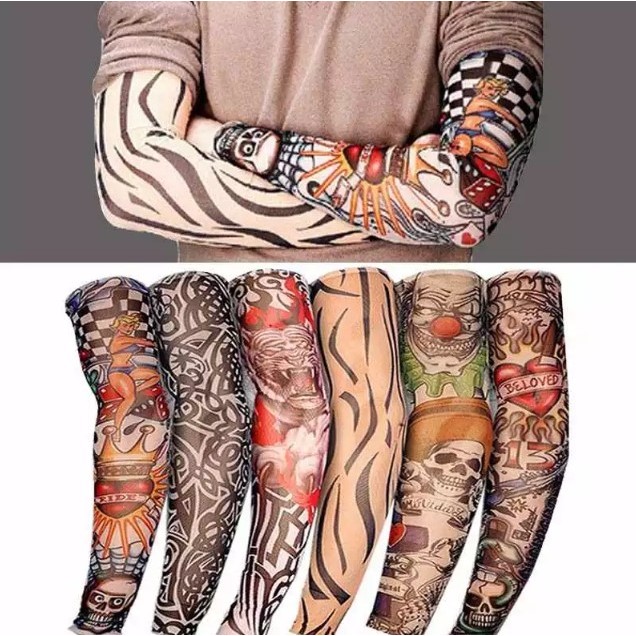 Par de Mangas Tattoo Tatuagem Falsa Manguito Tatuagem Sleeve