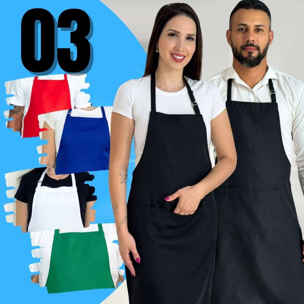 Avental Com Bolso Kit 03 Unidades Corpo Inteiro Garçom Oxford Liso Cozinha Ajustável em Oferta na Shopee