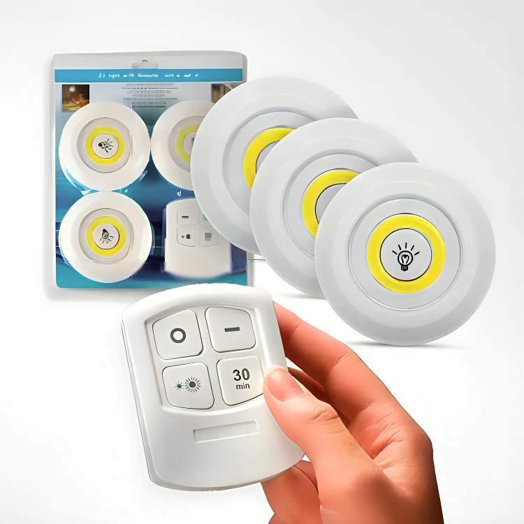 Kit 3 Luminária Lâmpada Controle Remoto Led Spot Sem Fio Lâmpada Adesiva Com Controle