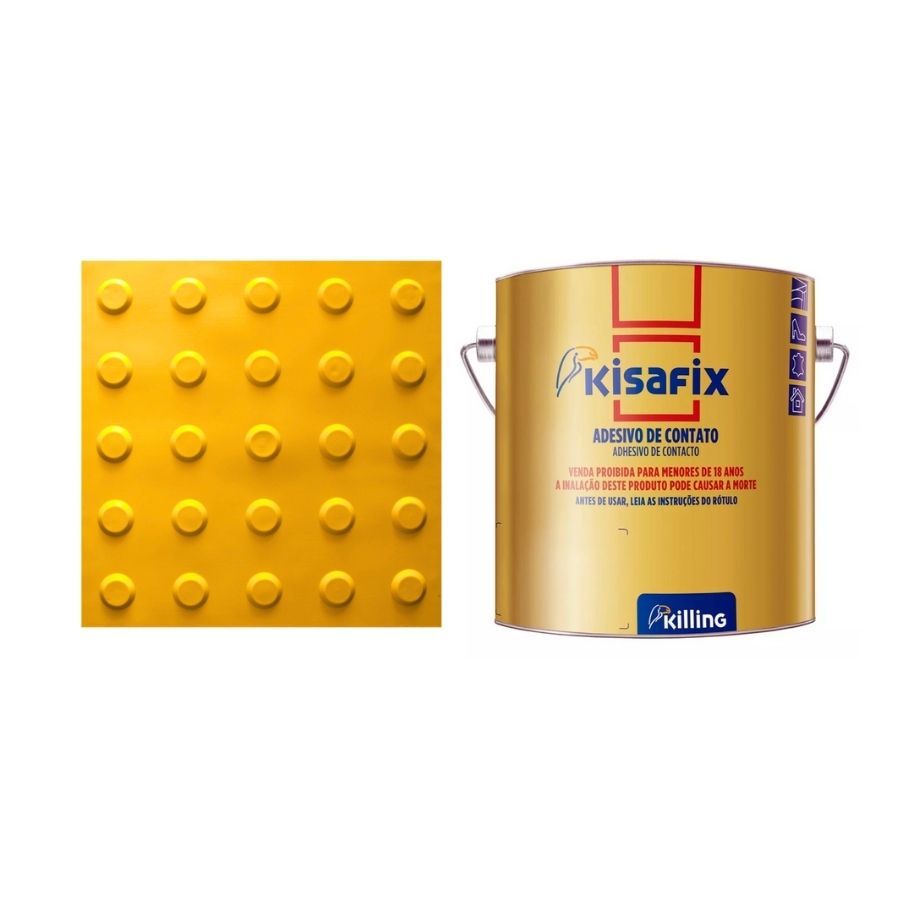 PISO TATIL ALERTA PVC AMARELO KIT 20 PCS + 2 COLA 750G