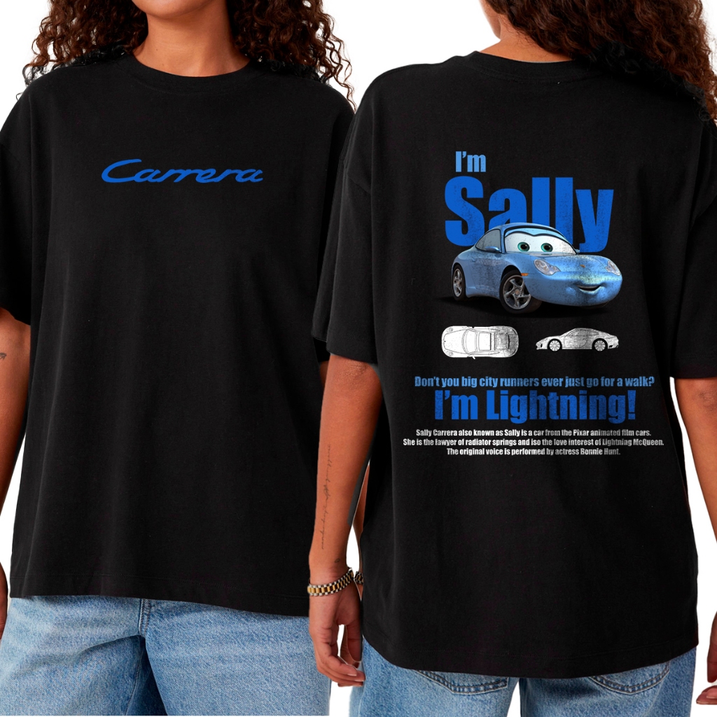 Camiseta 100% Algodão Unissex Relâmpago McQueen Streetwear Oversized Over Estampada DTF Sally Carrera T-Shirt