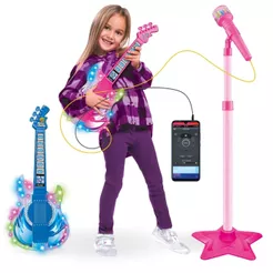 Guitarra e Microfone Infantil Instrumento Brinquedo Musical com Luz e Som