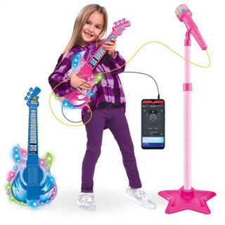 Guitarra e Microfone Infantil Instrumento Brinquedo Musical com Luz e Som em Oferta na Shopee