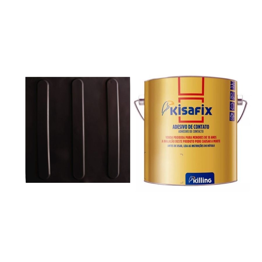 10 PISOS TATIL DIRECIONAL PRETO PVC 25x25 + 1 COLA 750G