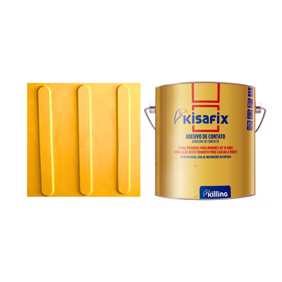 PISO TATIL AMARELO DIRECIONAL PVC KIT 20PCS + 2 COLA 750G