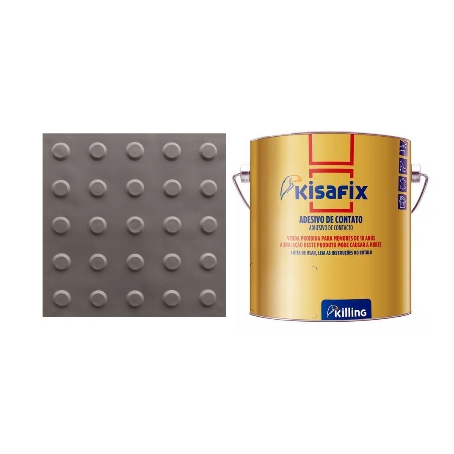 PISO TATIL ALERTA PVC KIT CINZA 20PCS + 2 COLA 750G