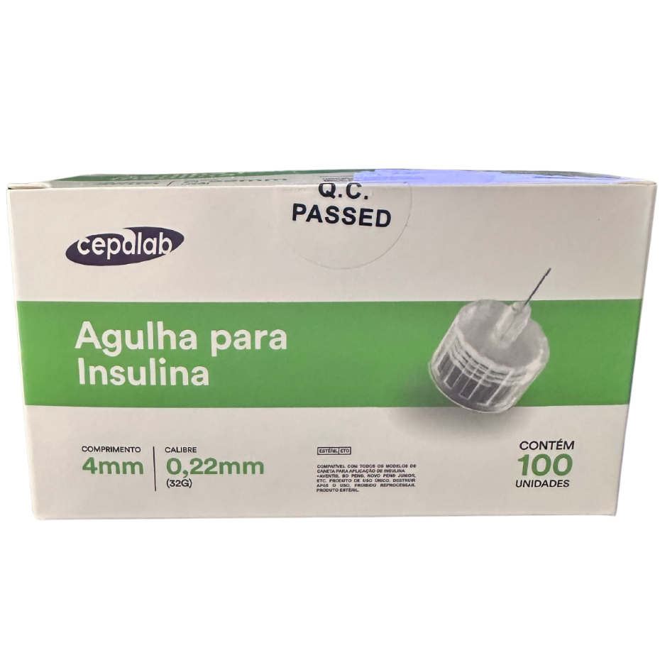 Agulha Para Caneta de Insulina 4mmx0,22mm 32G 100 Unidades