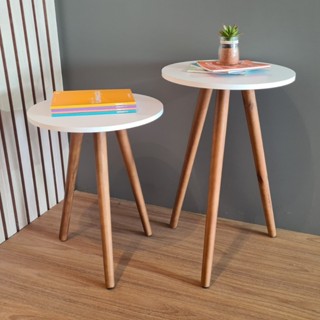 Kit Mesa Lateral Redonda de Canto de Sofá Para Sala Decoração